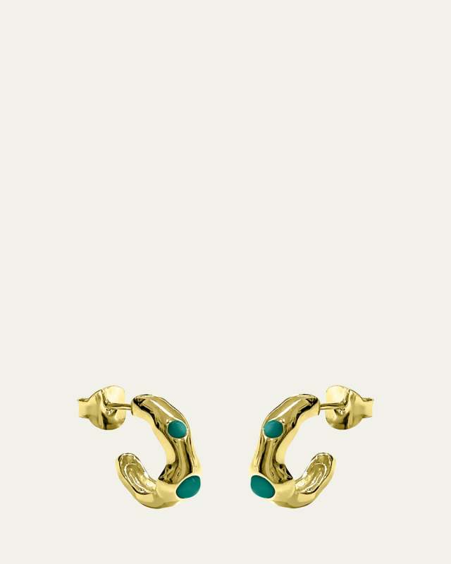 18K Gold Nelle Huggie Earrings with Malachite